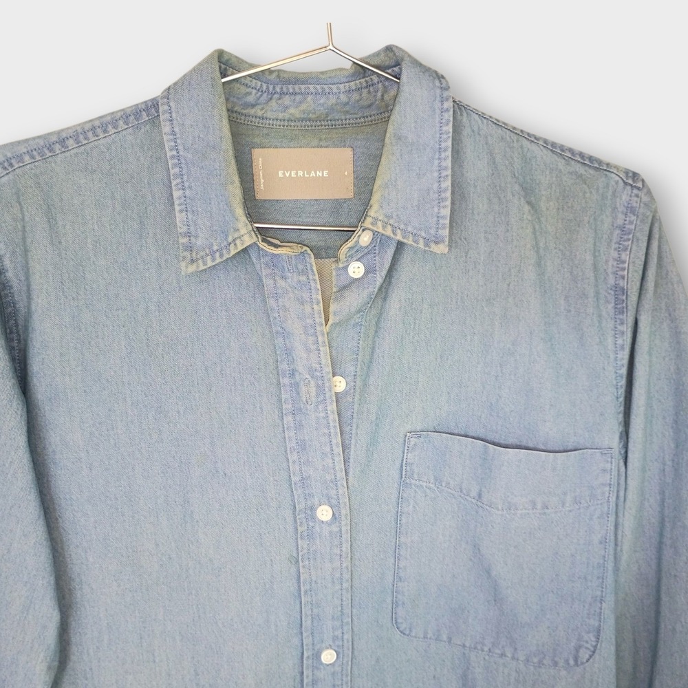 Everlane Denim Shirt Dress Womens‎ Size 4 Light Wash Long Sleeve Casual Buttons - Picture 8 of 10
